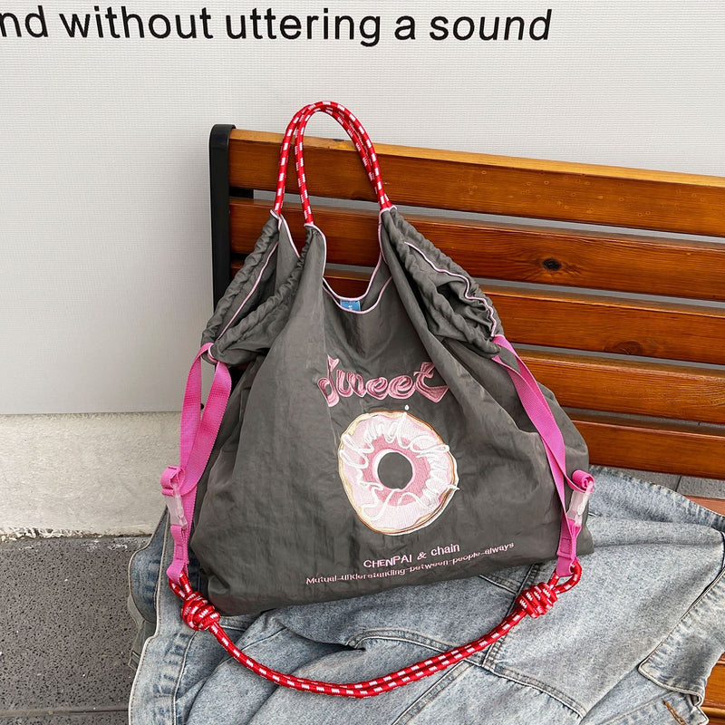 Embroidered Cartoon Tote Bag Large Capacity Shoulder Bag
