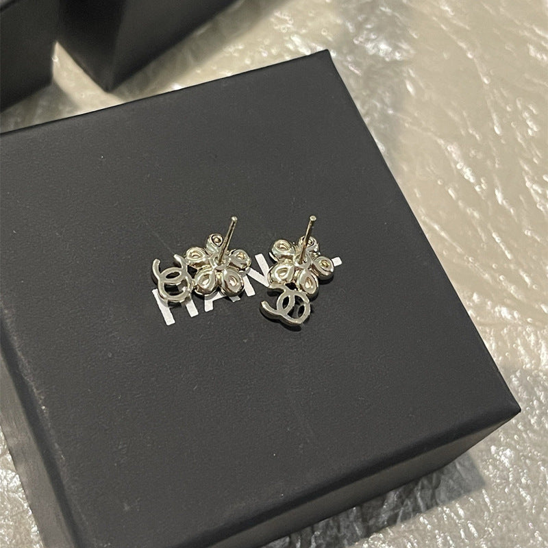 Pink Glazed Flower 925 Silver Stud Earrings for Women