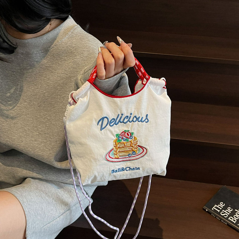 Ese Ball Chain Eco Shopping Tote Bag Cake Embroidered Nylon Messenger Bag