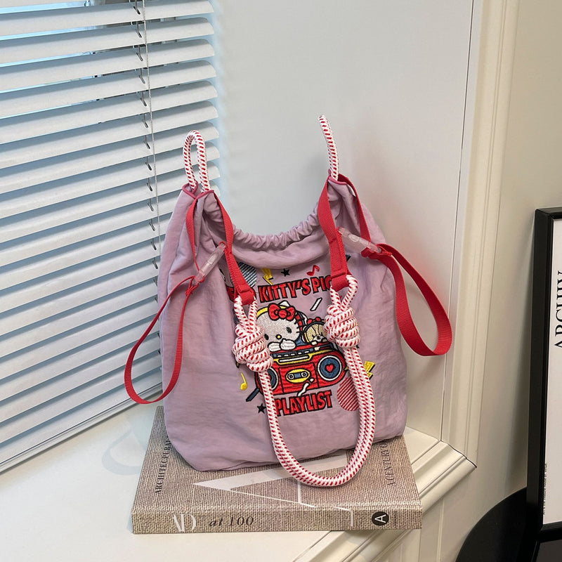 Cute Embroidered Cartoon Green Apple Shoulder Bag