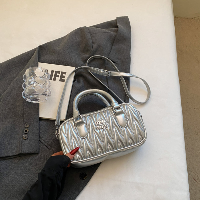 Mi.U Small Square Pleated Embroidery Shoulder Bag for Women
