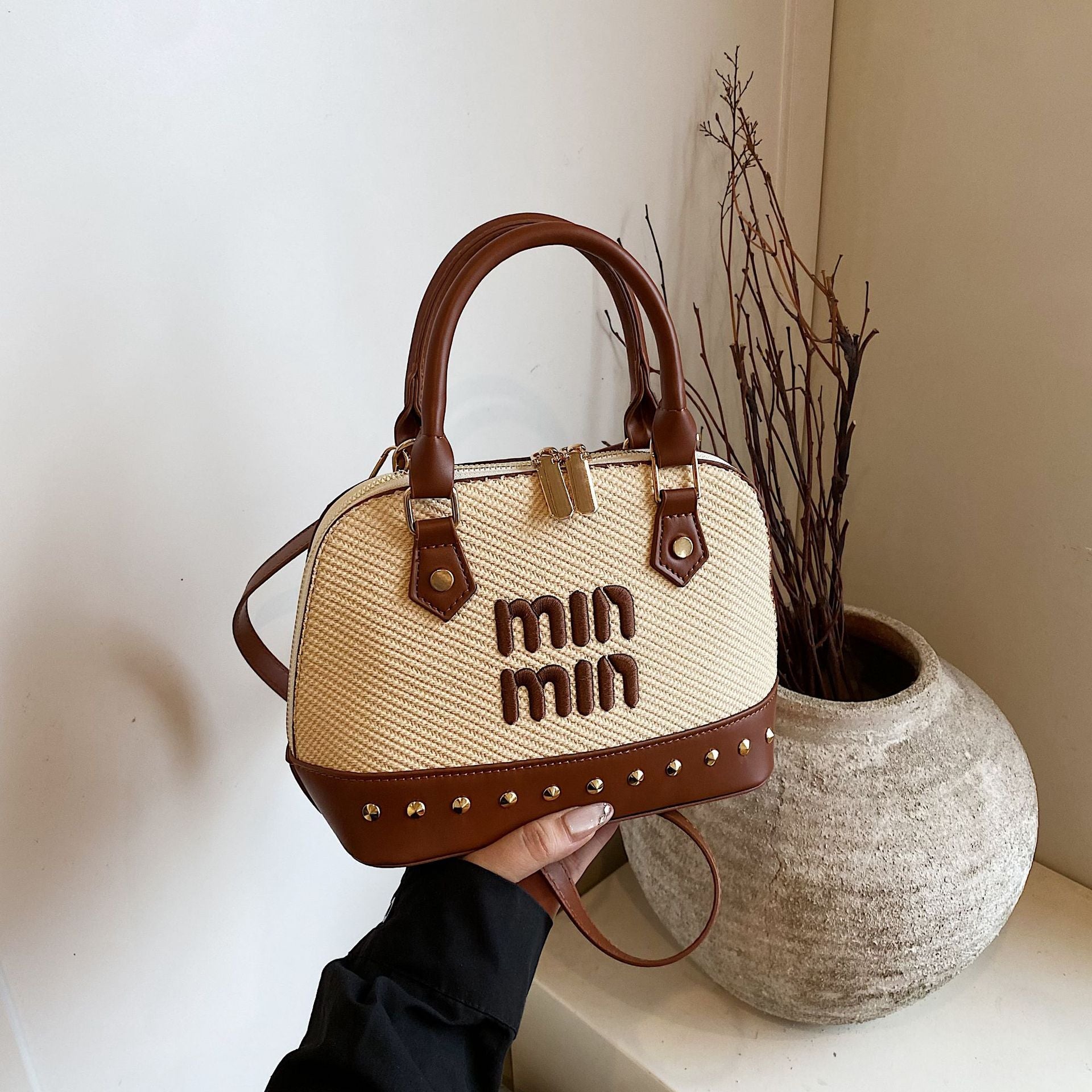 Vintage Miu Embroidery Shell Shoulder Messenger Bag