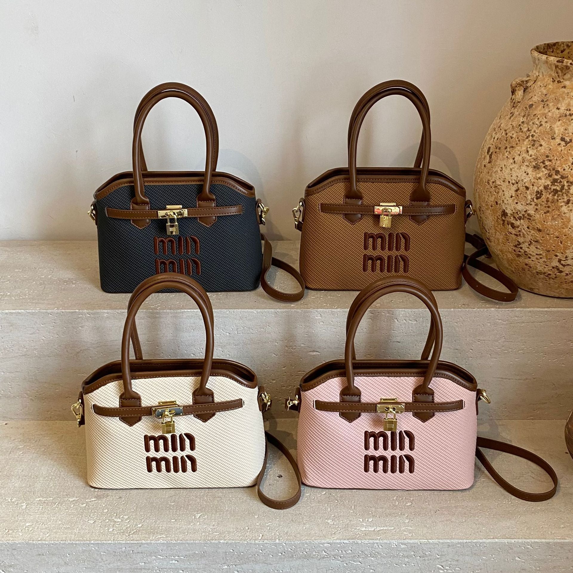 Light Luxury Miu Embroidery Bucket Shoulder Bag