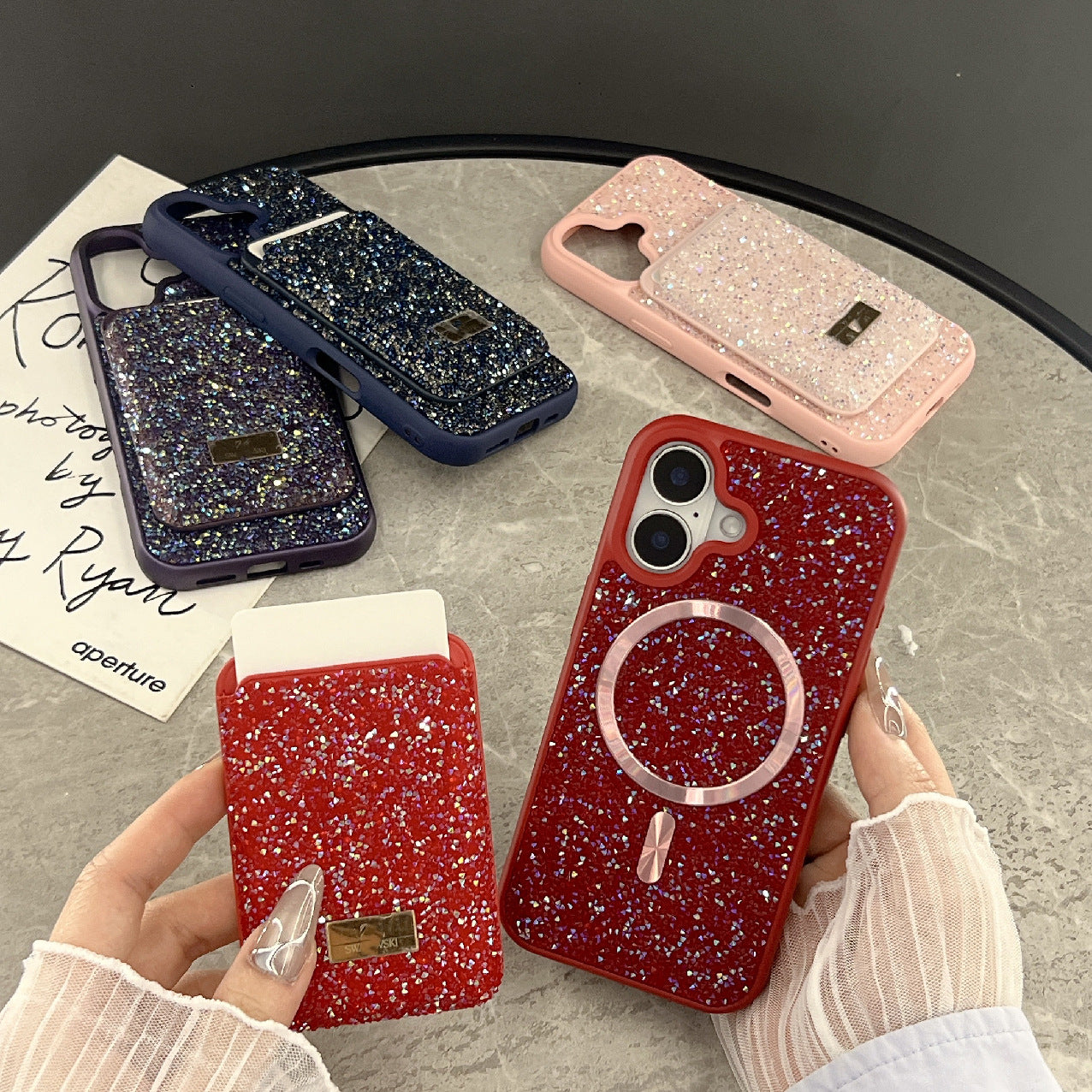 Light Luxury Rhinestone Magnetic Card iPhone 17 Pro Max Case