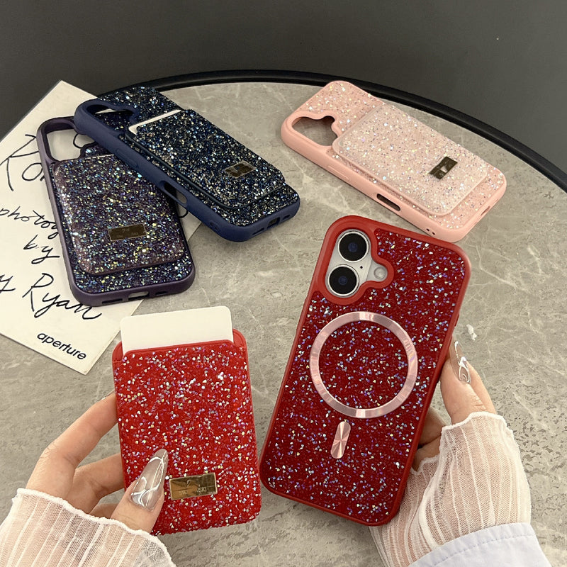 Light Luxury Rhinestone Magnetic Card iPhone 17 Pro Max Case
