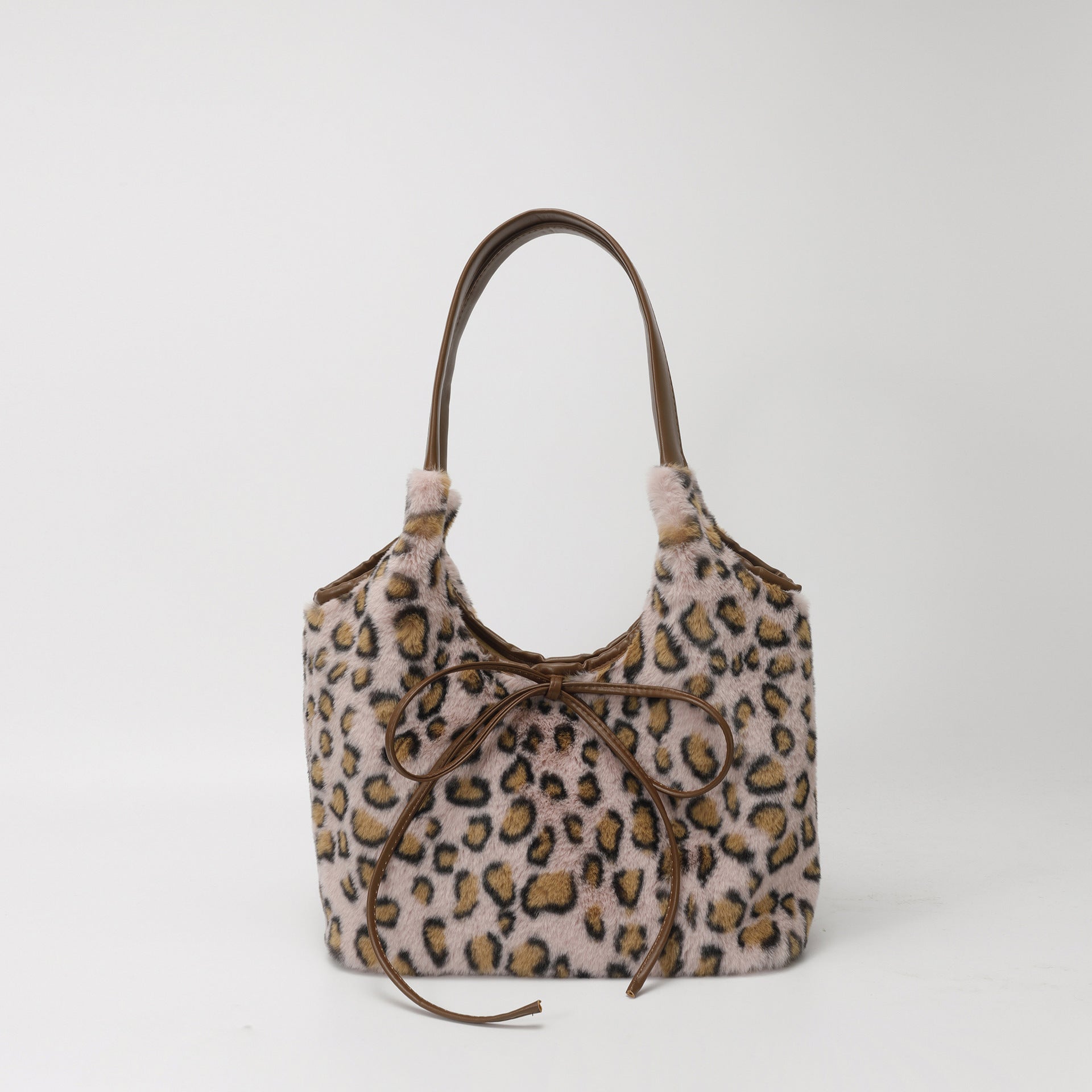Leopard Print Plush Tote Bag for Women Light Luxury Commuter Bag