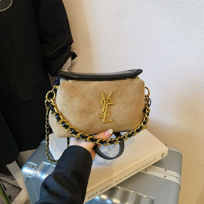 Luxury Suede Chain Shoulder Bag Small Square Crossbody