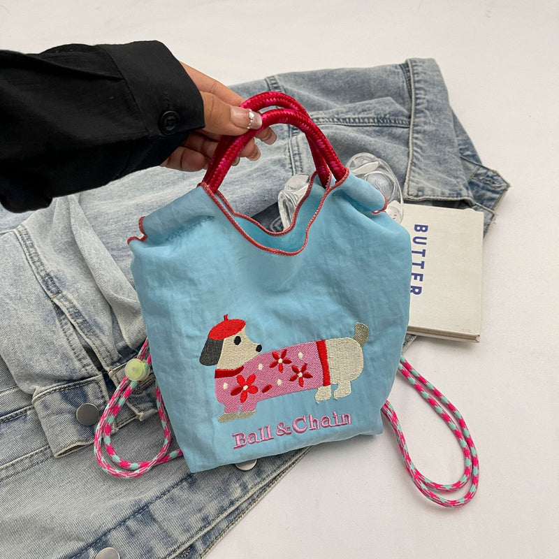 Cute Dachshund Dog Ball Chain Cloth Bag Women's Trendy Shoulder Messenger Bag