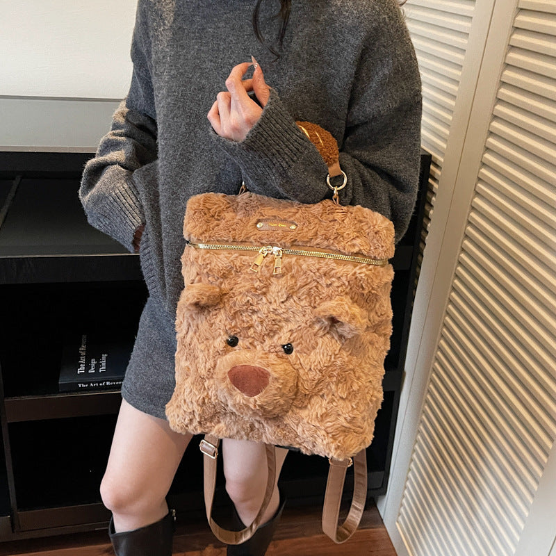 Cute Bear Plush Backpack for Commuters