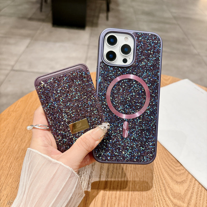 Rhinestone Magnetic Card Bag Case for iPhone 17 Pro Max