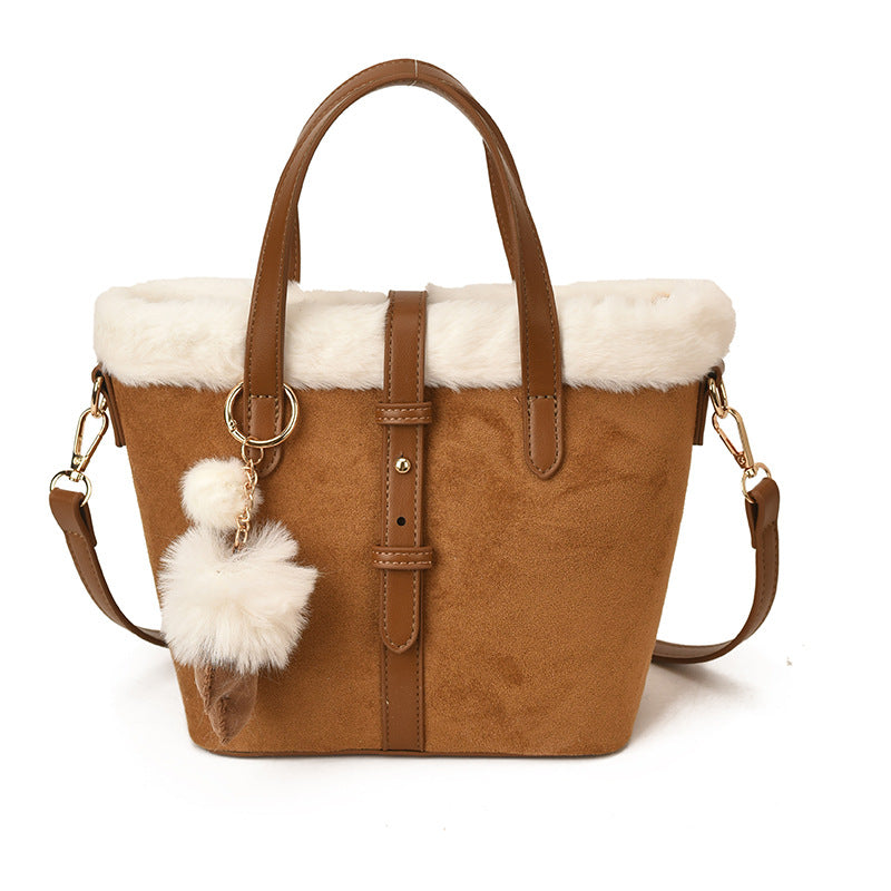 Large-Capacity Plush Splicing Shoulder Bag Retro Suede Handbag