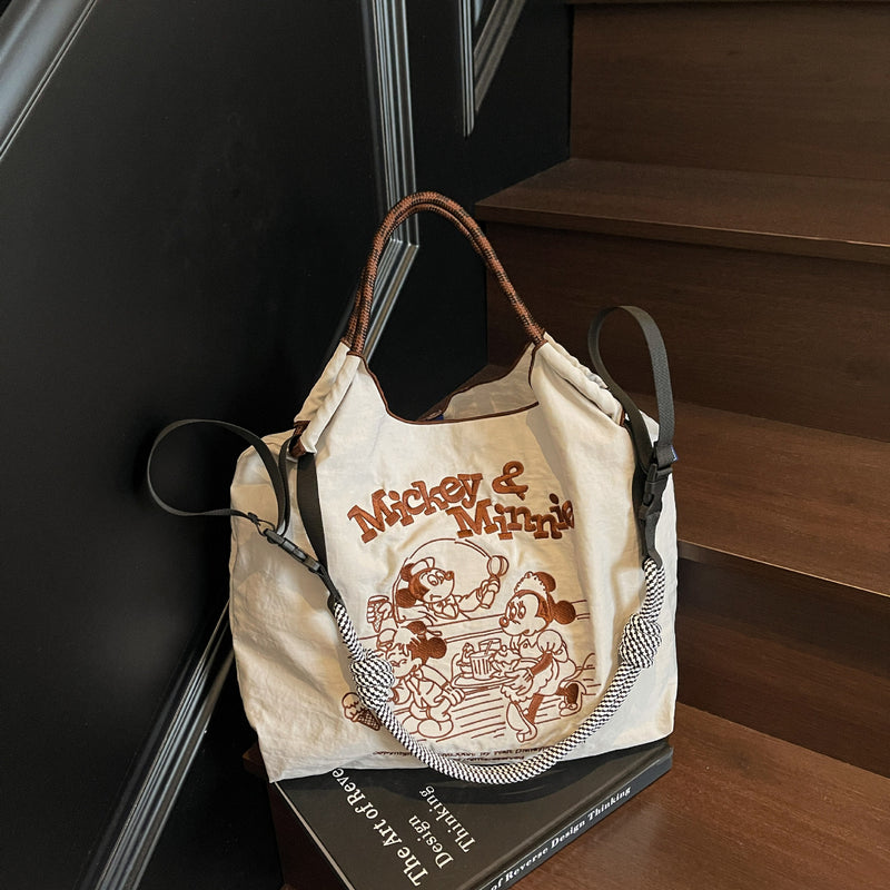Nylon Tote Bag Large Capacity Embroidered Ball Chain Shoulder Bag