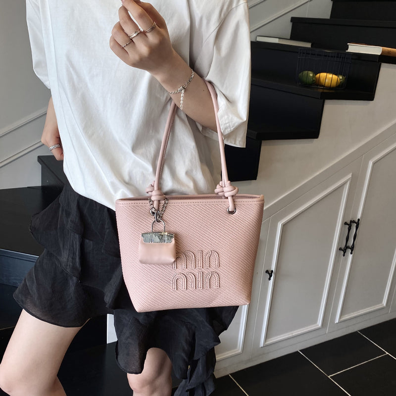 Miu Luxury Woven Tote Bag Women's Shoulder Basket Bag