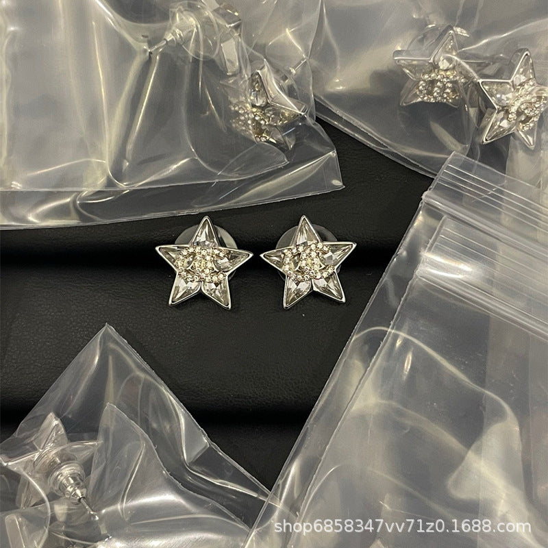Star Double C Diamond Stud Earrings - Celebrity Style Antique Design