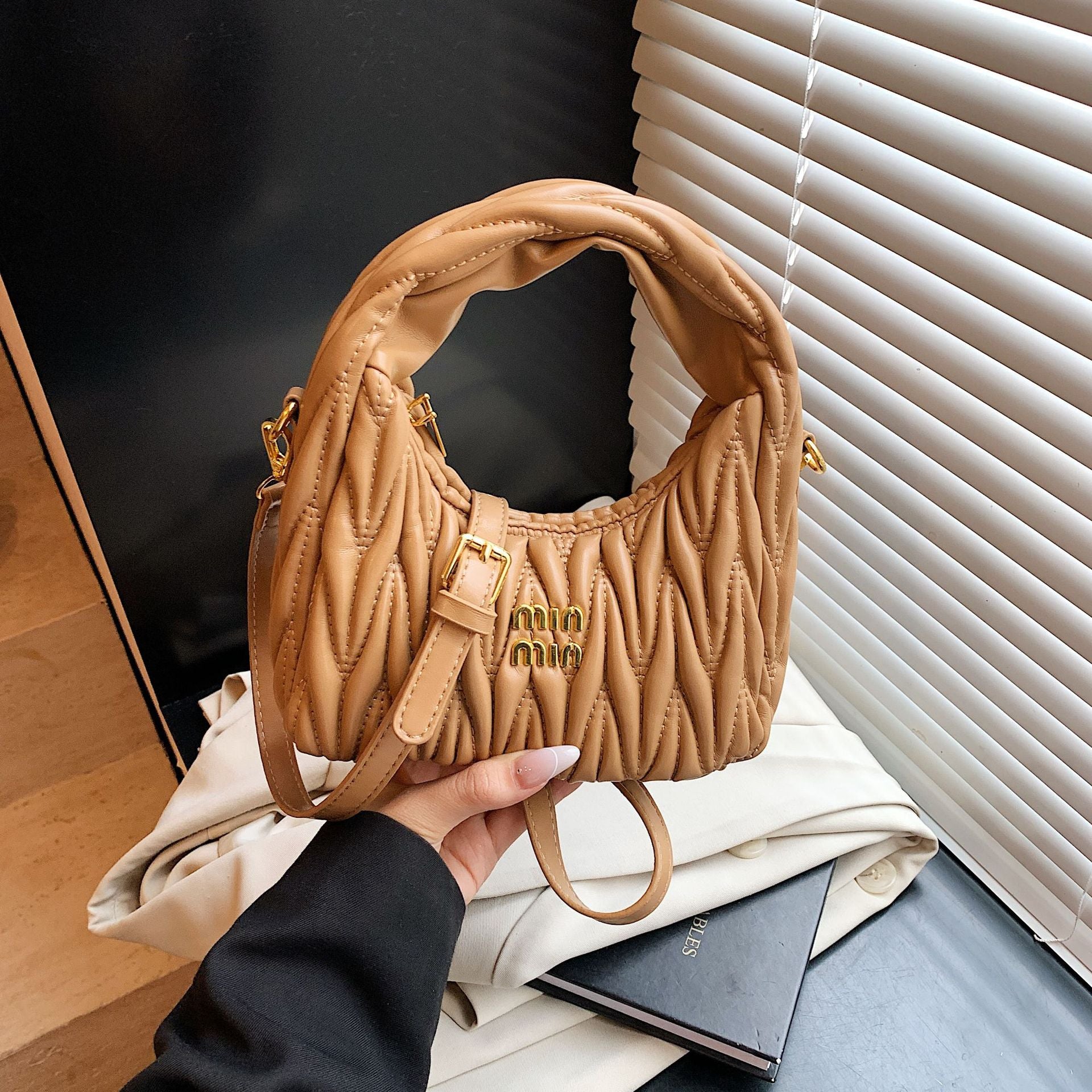 Pleated Miu Crescent Bag Luxury Versatile Women Handbag