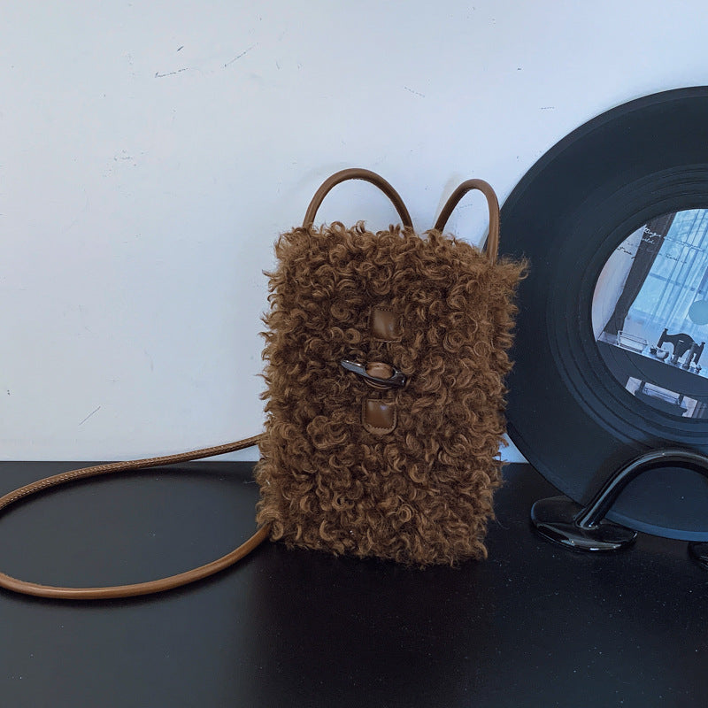 Retro Plush Small Square Bag Fashionable Female Messenger Bag