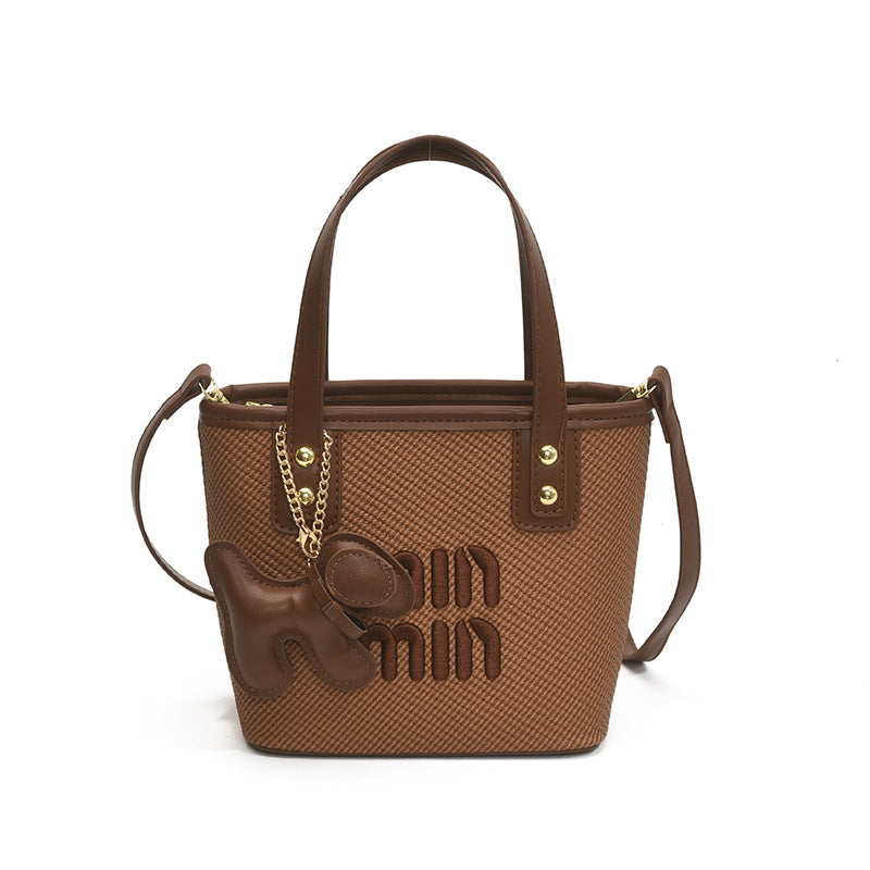 Trend Miu Embroidered Bucket Bag Casual Messenger Handbag