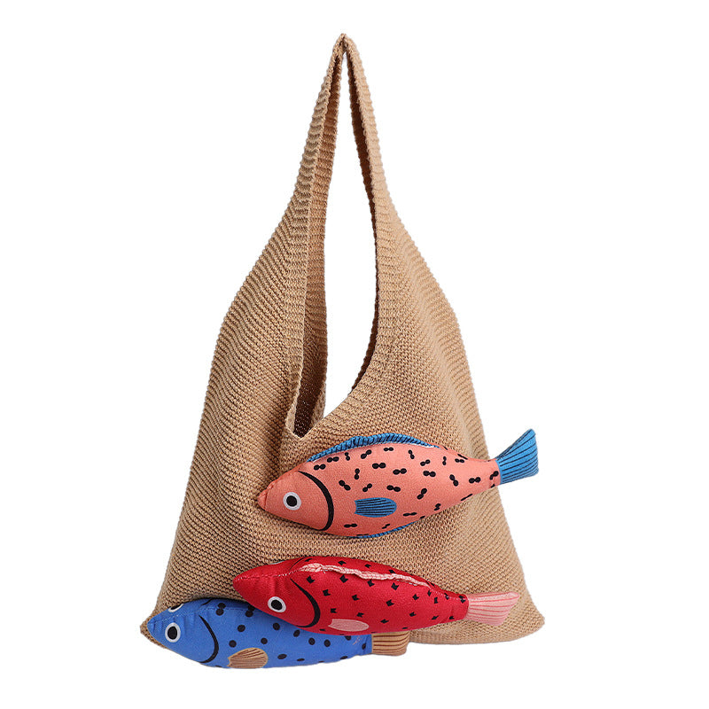 Ethnic Style Woven Shoulder Bag Large Capacity Knitted Handbag