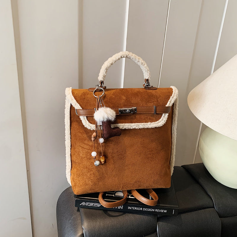 Personalized Splicing Plush Matte Backpack Large Capacity Commuting Leisure