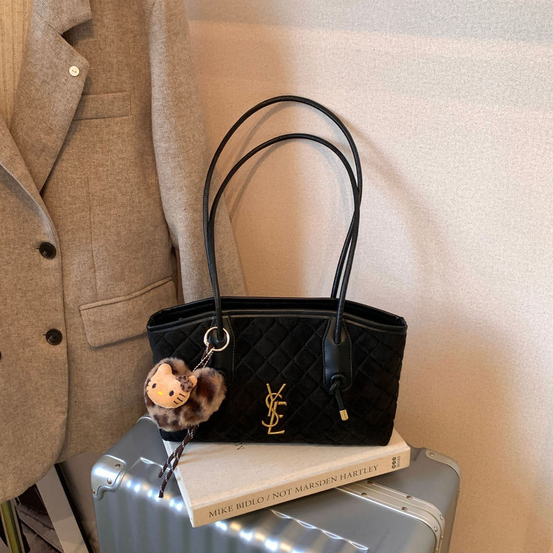 Retro Rhombus Matte Bucket Bag Trendy Shoulder Bag