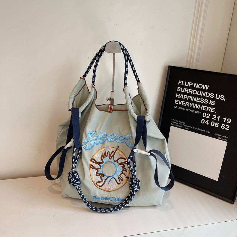 Embroidered Donut Ball Chain Nylon Bag Lightweight Eco-Friendly Shopping Bag