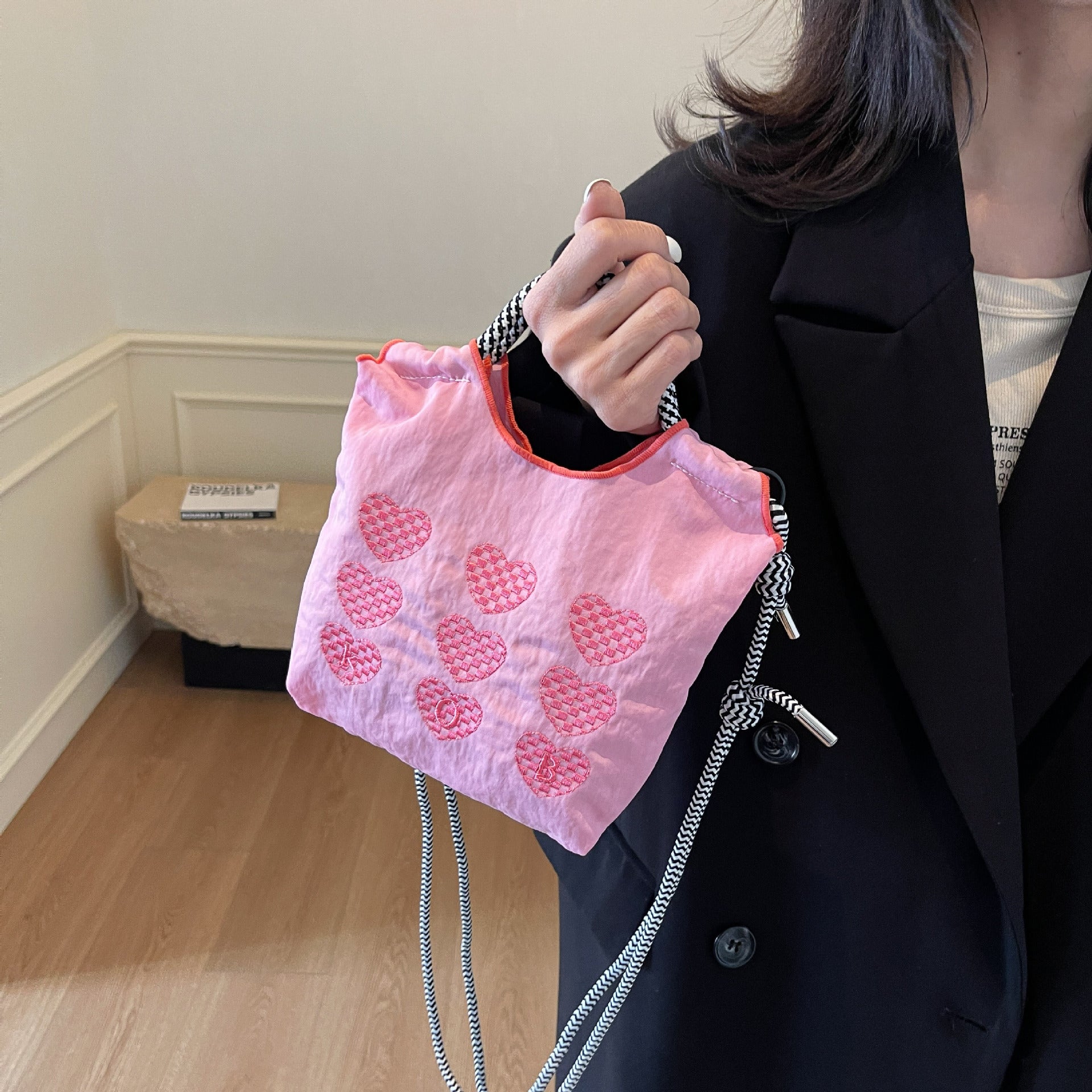 Ese Ball Chain Embroidery Love Shoulder Bag Shopping Bag Nylon Fashion Casual Portable Shoulder Messenger Bag