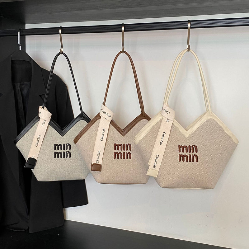 Miu Large Capacity Embroidery Tote Shoulder Bag Women