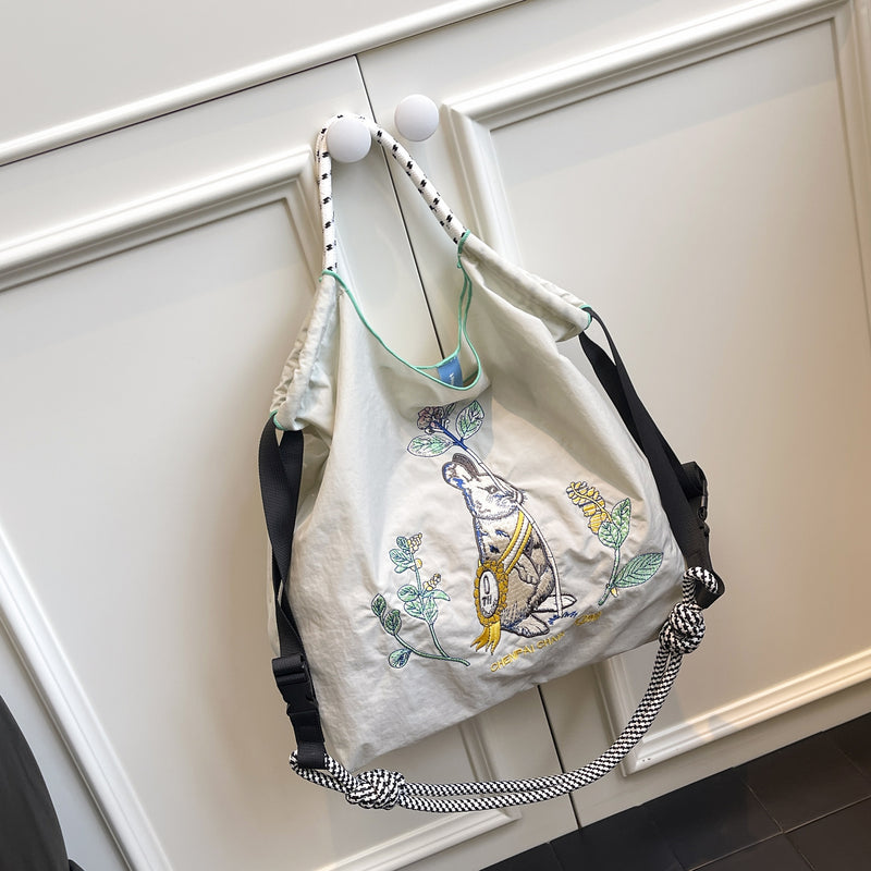 Embroidered Cartoon Tote Bag Large Capacity Shoulder Bag