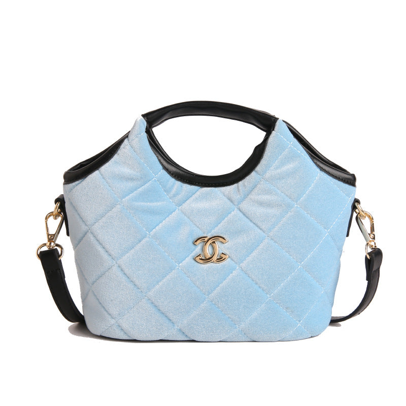 Light Luxury Wool Shoulder Basket Messenger Bucket Bag