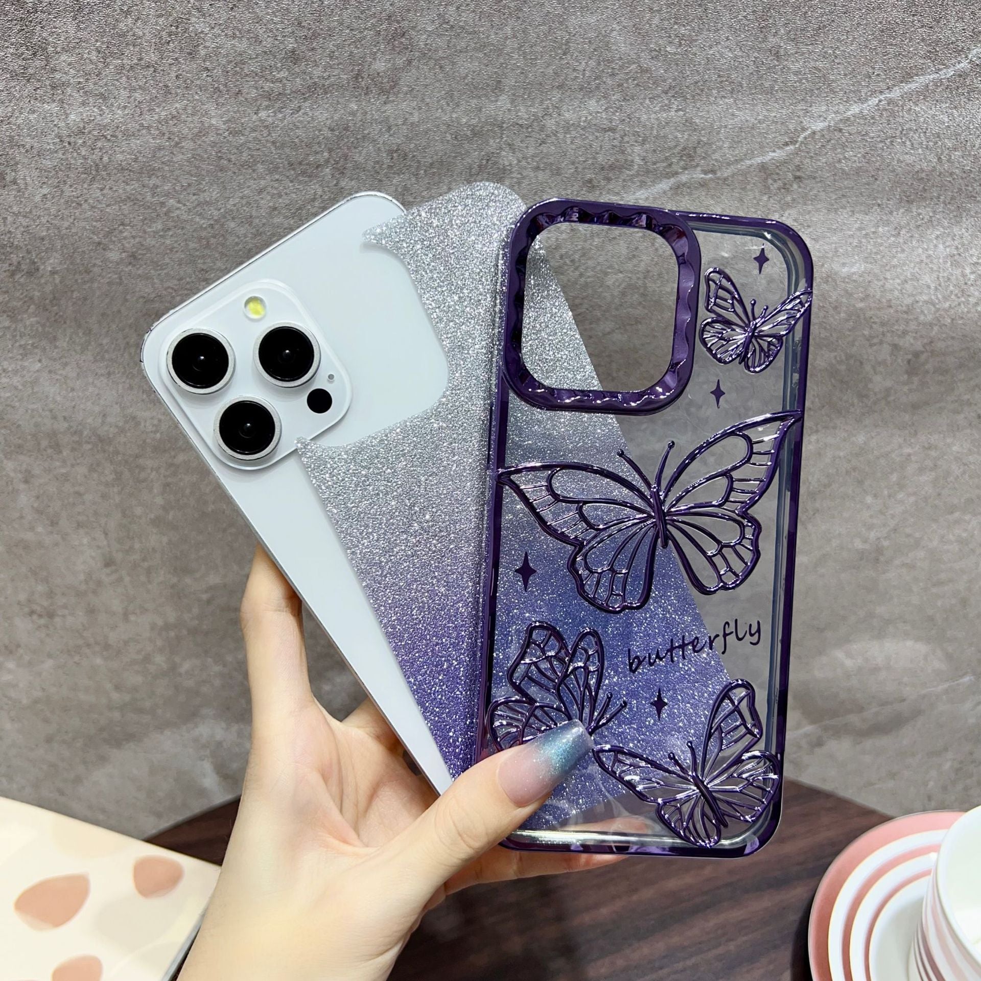 Butterfly Gradient Glitter Electroplating Case for iPhone 17