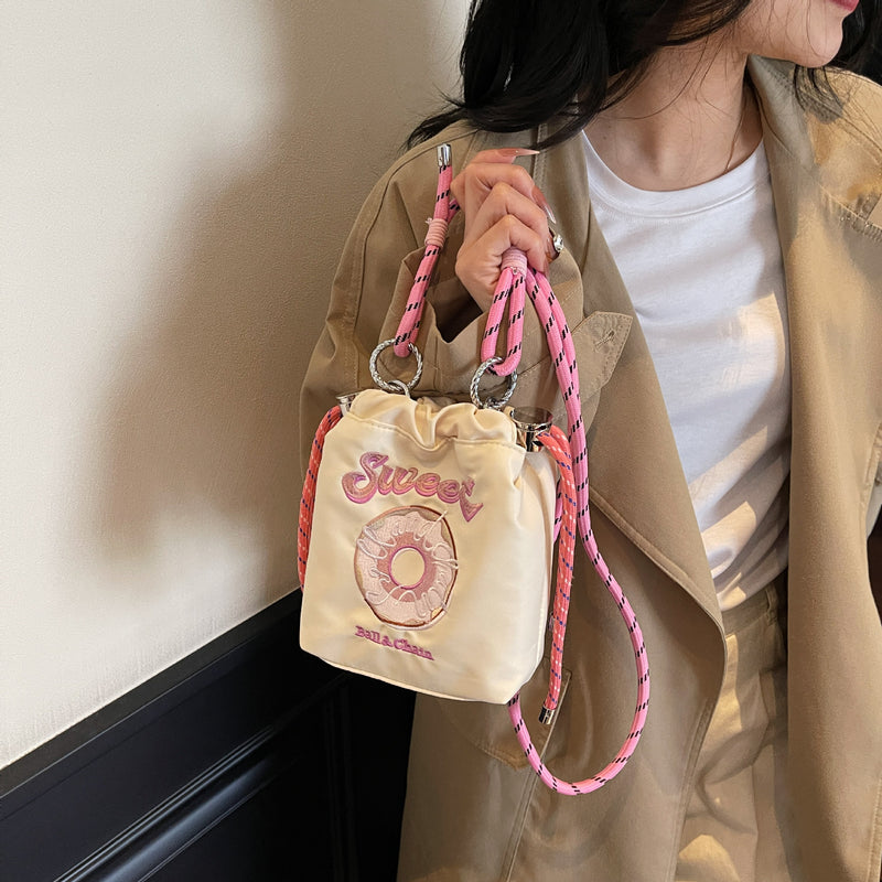Embroidered Donut Messenger Bag with Ball Chain