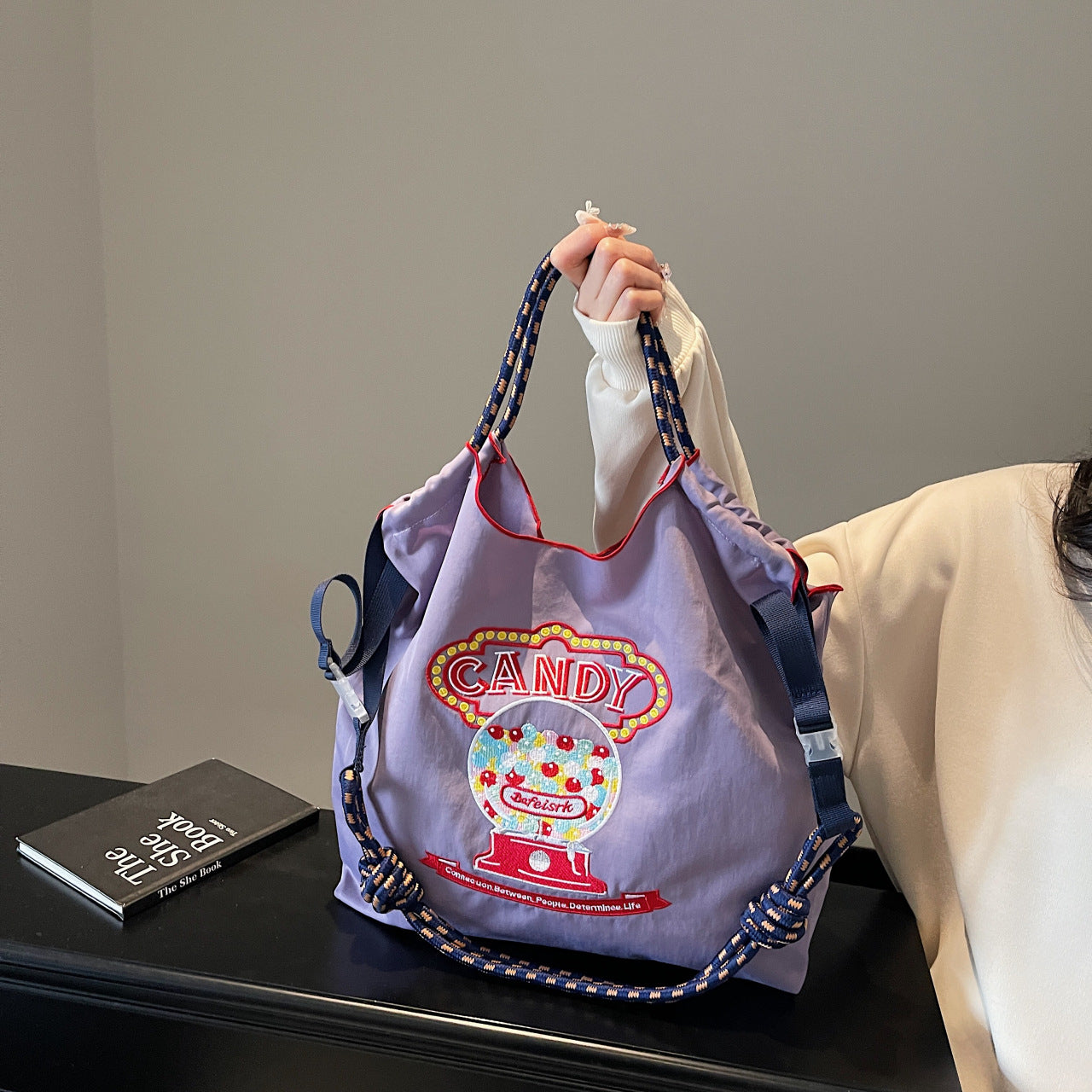 Embroidered Large Capacity Ball Chain Shoulder Bag