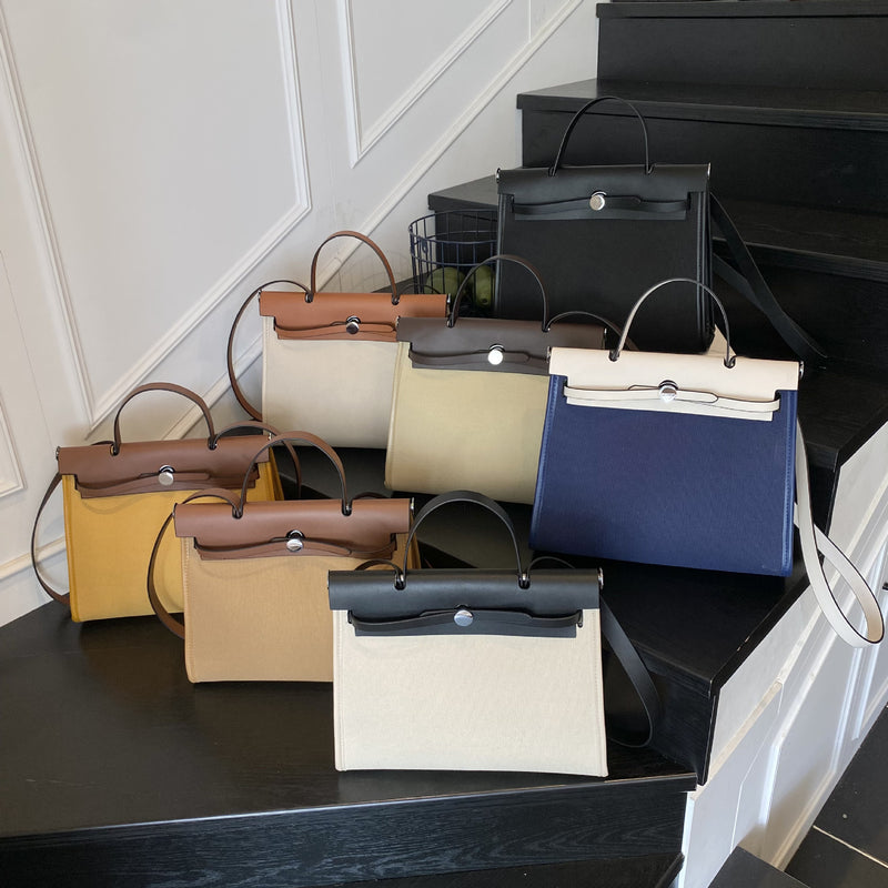 High-End Canvas Splicing Kelly Bag Large-Capacity Shoulder Bag