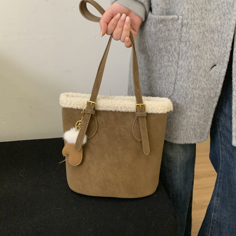 Suede Bucket Bag Large Capacity Light Luxury Shoulder Bag