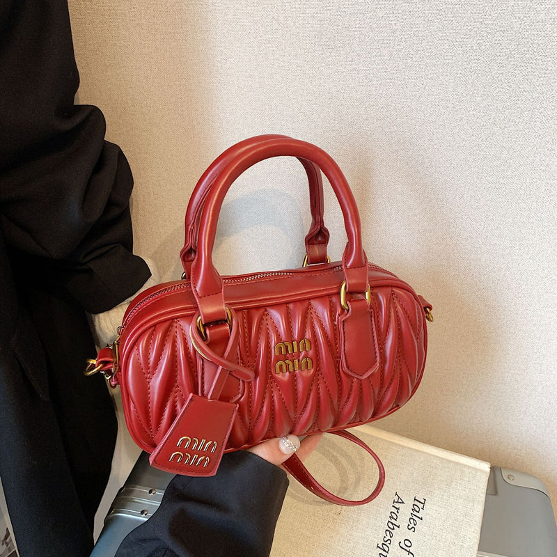 Luxury Pleated Embroidery Bowling Shoulder Bag