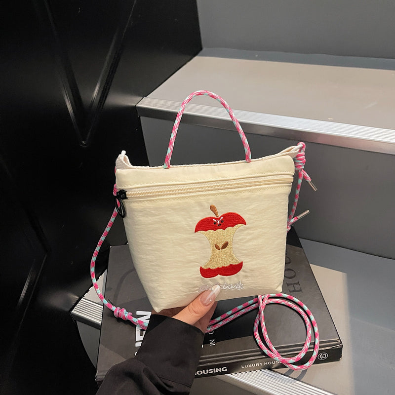 Apple Embroidered Nylon Messenger Bag for Women