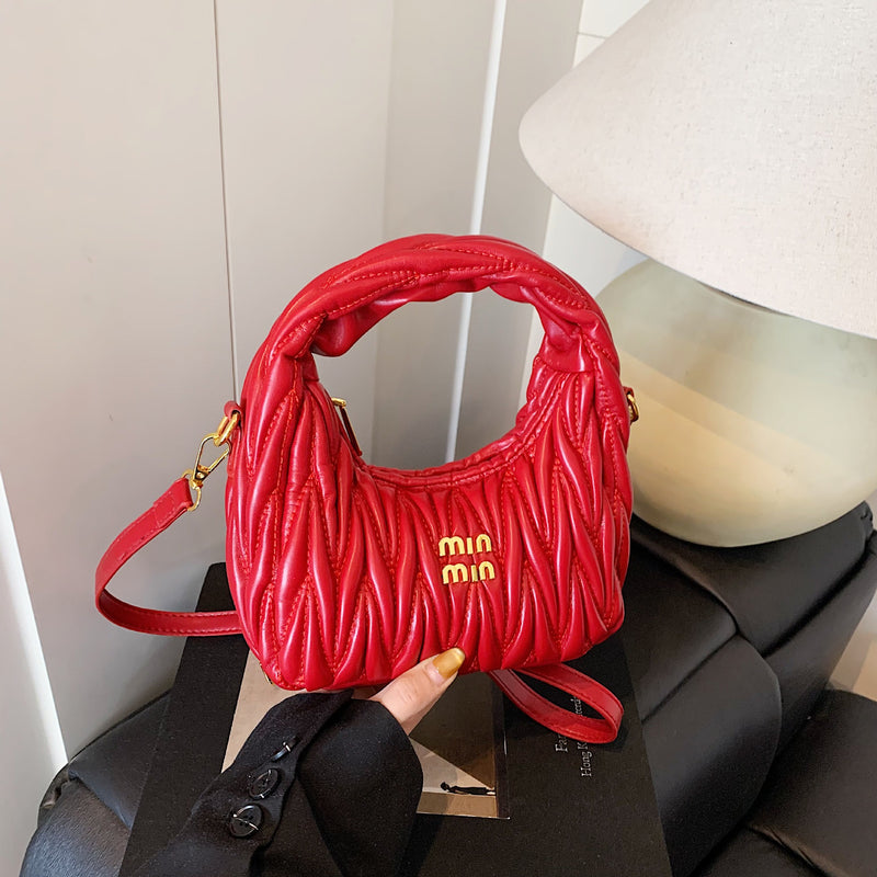 Pleated Miu Crescent Bag Luxury Versatile Women Handbag