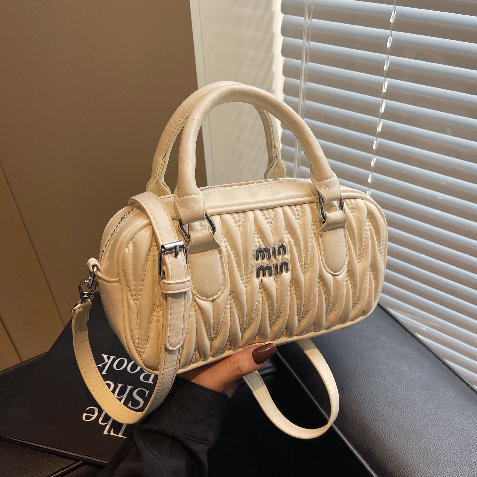Mi.U Small Square Pleated Embroidery Shoulder Bag for Women