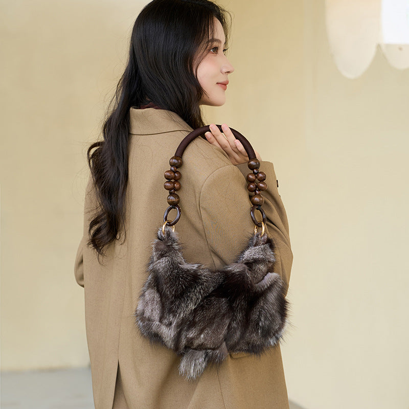 Contrasting Color Plush Shoulder Bag - Large Capacity Casual Fashion