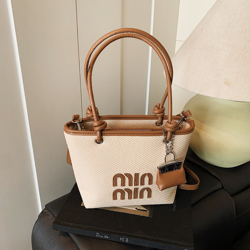 Miu Luxury Woven Tote Bag Women's Shoulder Basket Bag