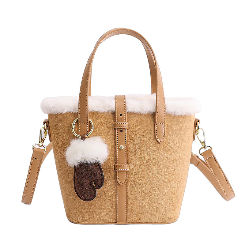 Retro Matte Splicing Bucket Bag Versatile Commuting Handbag