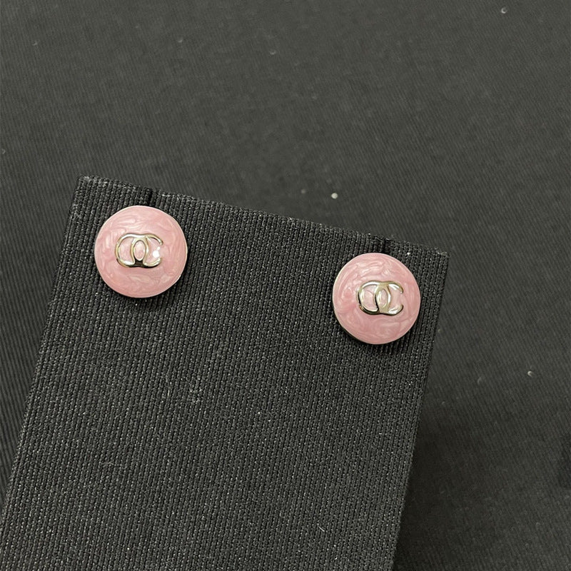 Mini Pink Purple Button Stud Earrings for Women