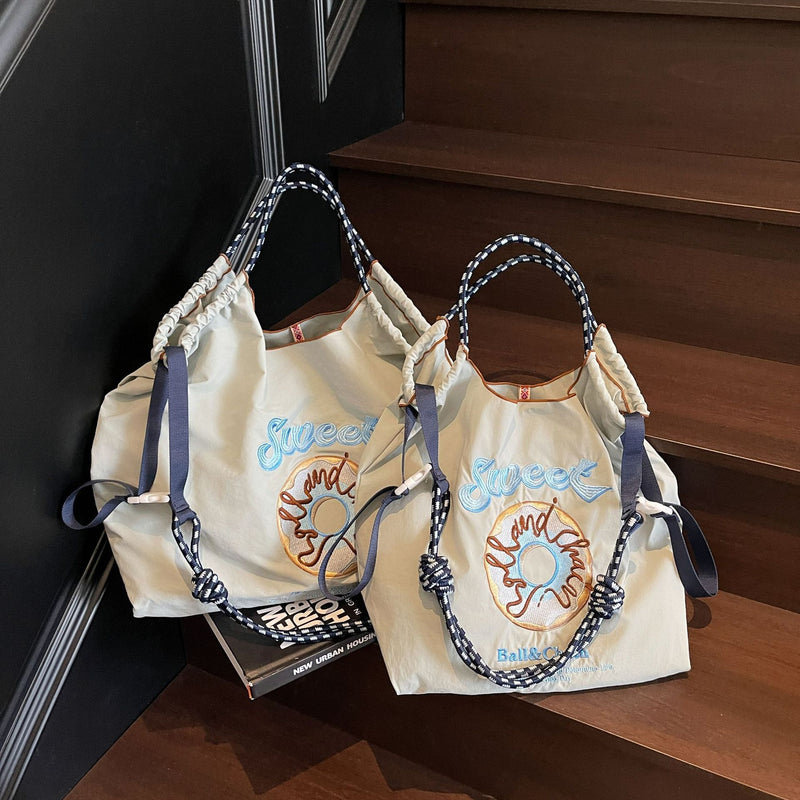 Embroidered Donut Ball Chain Nylon Bag Lightweight Eco-Friendly Shopping Bag