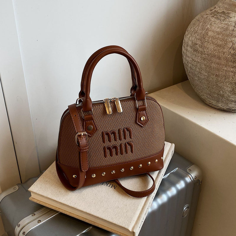 Vintage Miu Embroidery Shell Shoulder Messenger Bag
