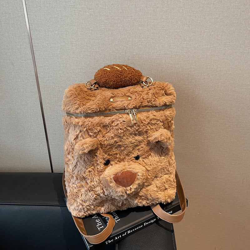 Cute Bear Plush Backpack for Commuters