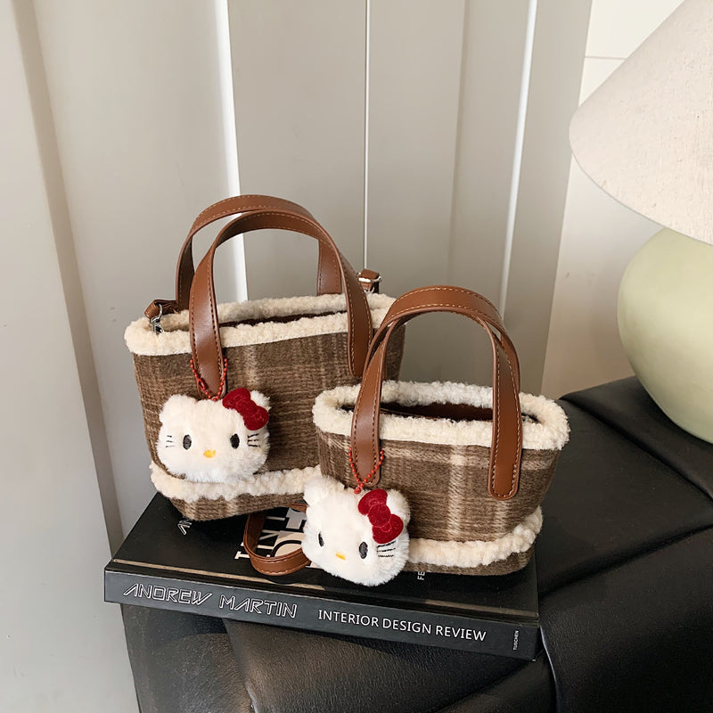 Cute Plaid Portable Bucket Bag Messenger Bag