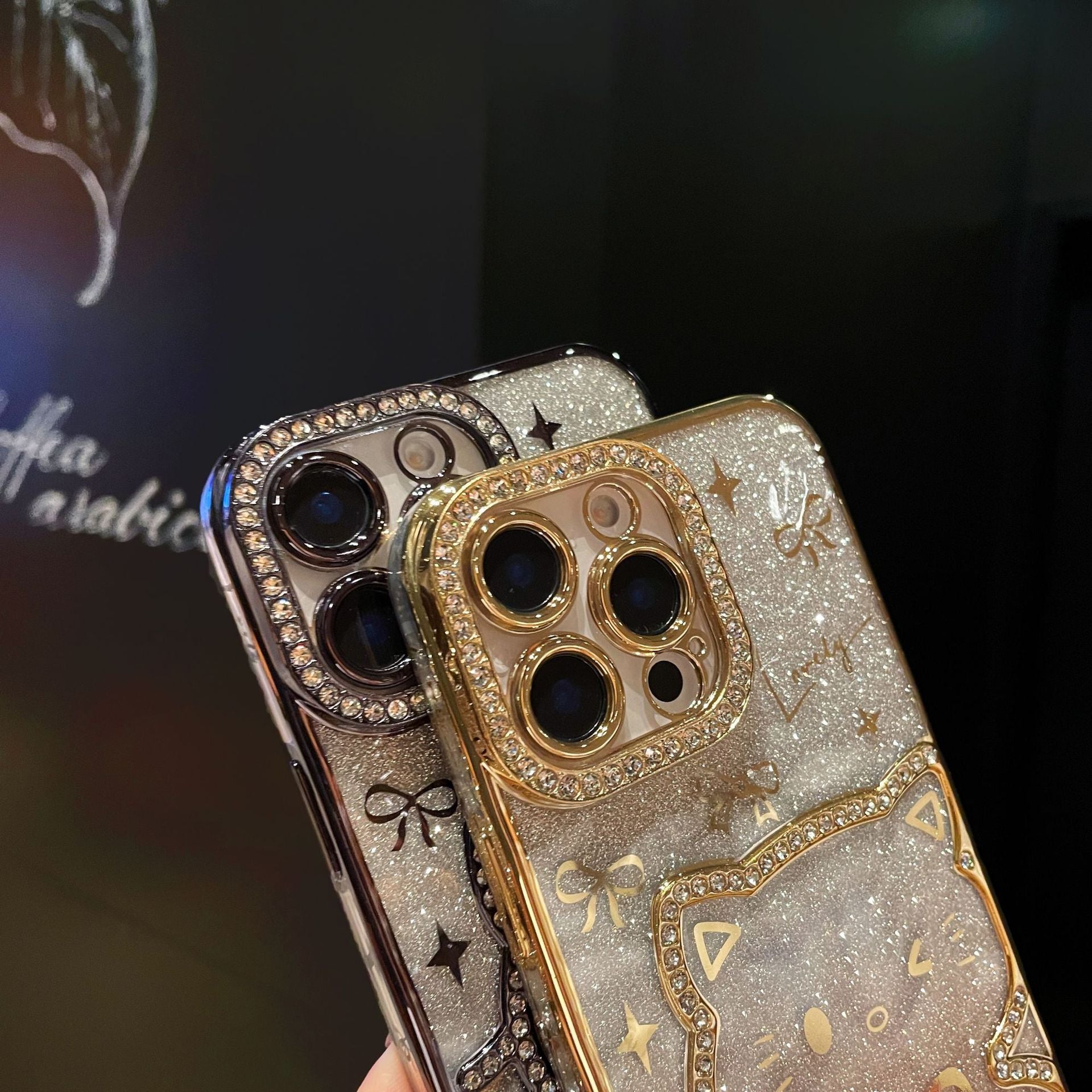 Cartoon Glitter Bow Drill Phone Case for iPhone