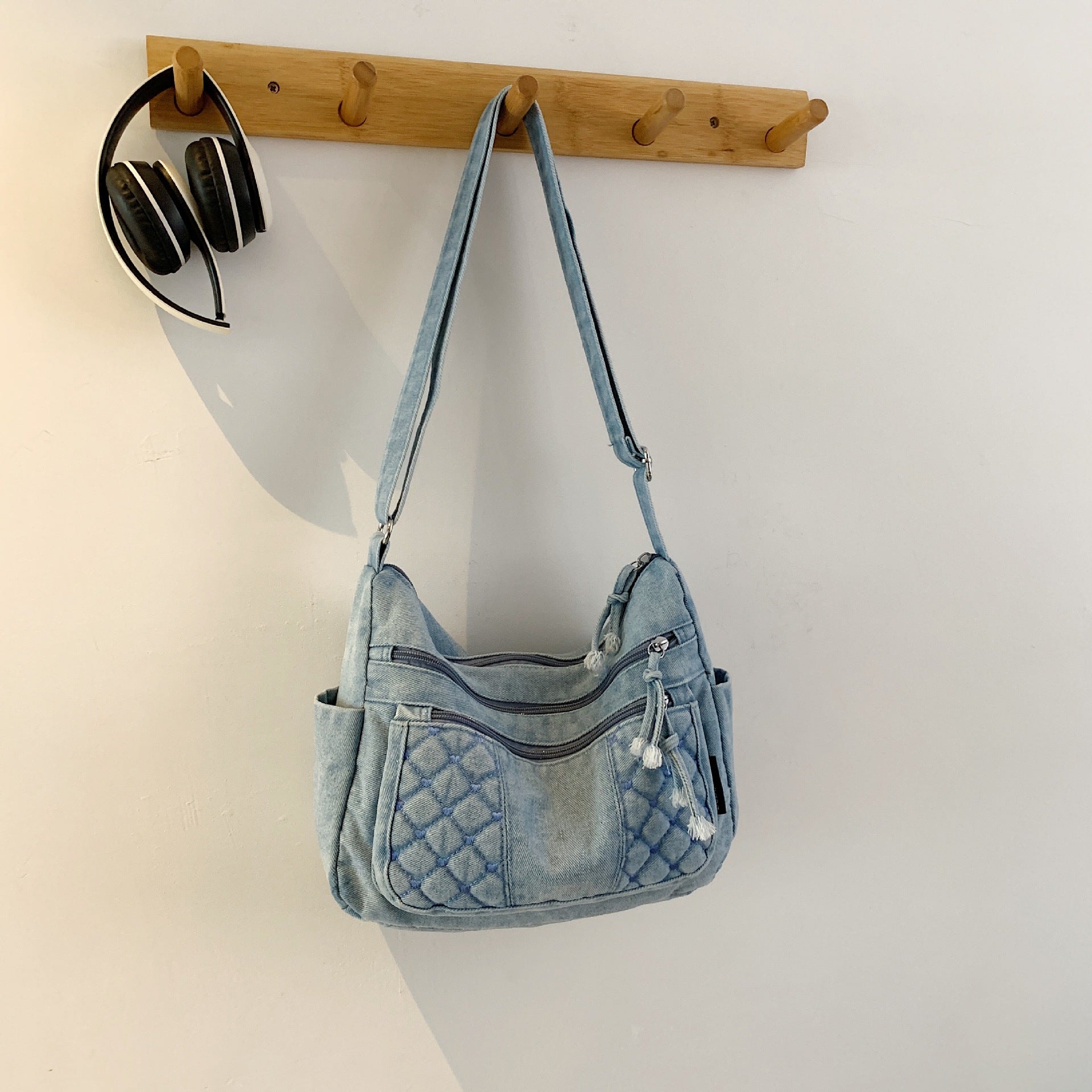Retro Denim Messenger Bag Casual Simple Large Capacity Shoulder Bag Light Commuter Versatile Women'S Small Square Bag