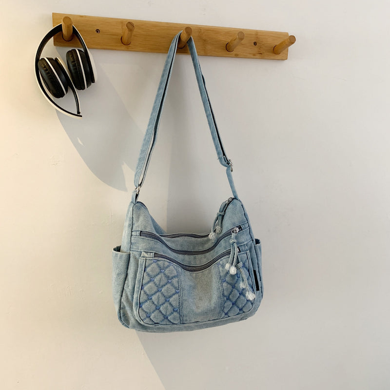 Retro Denim Messenger Bag Casual Simple Large Capacity Shoulder Bag Light Commuter Versatile Women'S Small Square Bag