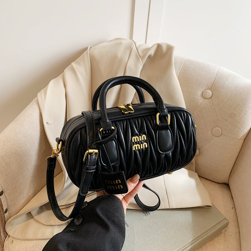 Pleated Bowling Bag Women's Crossbody Shoulder Handbag